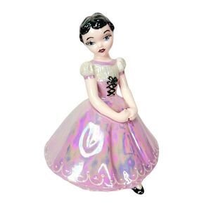 VTG 60s MCM Snow White Princess Ceramic Pink Iridescent Figurine Signed Dated